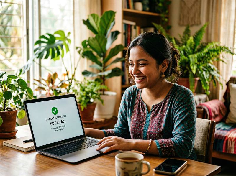Student success story — payment confirmed on screen